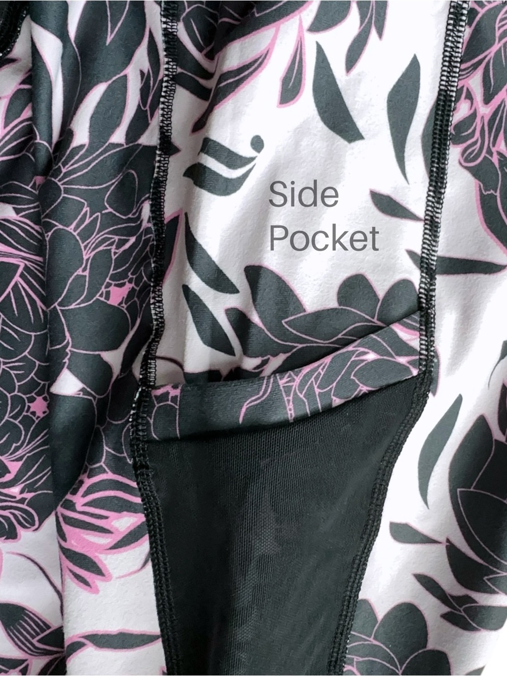 GURU ACTIVE NWOT FLORAL LEGGING PINK & BLACK SIDE & INTERIOR POCKETS | LARGE - Picture 6 of 11